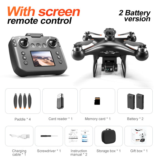 RC Drone Quadcopter with Screen Remote Controller, 2 Batteries, HD Dual Camera, Optical Positioning, Brushless Motor, 360° Flip, Headless Mode, LED Lights, Obstacle Avoidance,Suitable for Adults & Beginners, Outdoor Aerial Photography & Holiday Gift