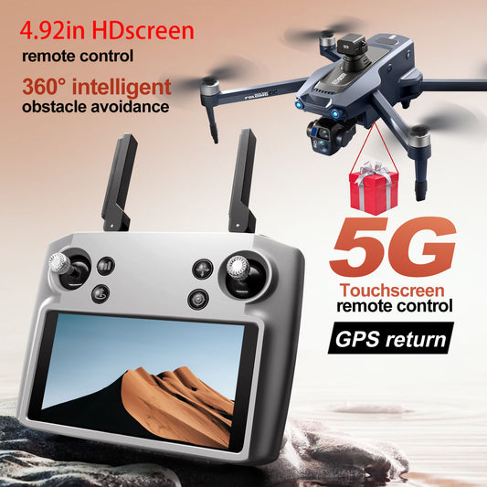 Airdrop Drone, GPS Positioning, 4.92" Touchscreen Remote, 2.7K 3-Axis Gimbal & Dual Cameras, 2 Batteries for 50 Mins Flight, 4-Way Obstacle Avoidance, Optical Flow Positioning, Smart Follow, Brushless Motor, Foldable Portable FPV Quadcopter for Adults