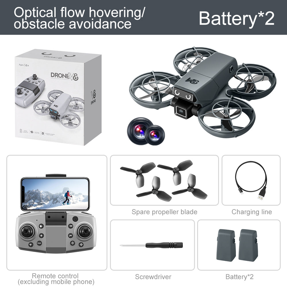Mini RC Drone with Camera for Adults Kids, Quadcopter with Full Propeller Guard, Obstacle Avoidance & Optical Flow Positioning, 90° Adjustable Lens, LED Lights, Altitude Hold, 360° Flips, One Key Start, Headless Mode, 2 Batteries, Perfect for Beginners