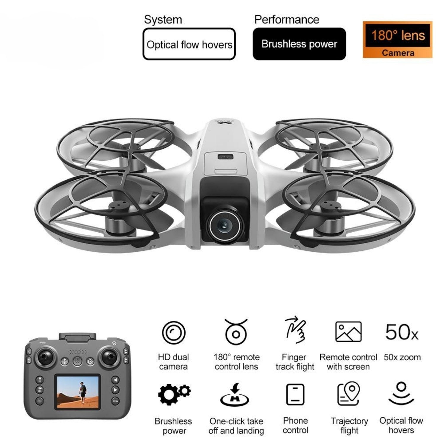RC Drone w/ Display Screen Remote, Dual 180° Adjustable Cameras, Optical Flow, Brushless Motor, 360° Propeller Guard, One Key Takeoff/Landing, Headless Mode, Waypoint Flight. 2 Batteries & Full Accessories, Beginner-Friendly Quadcopter