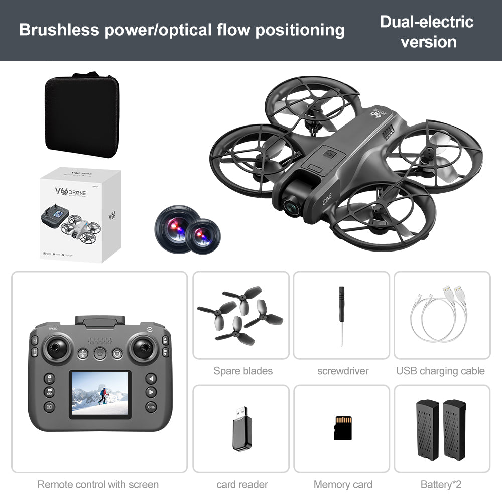 RC Drone w/ Display Screen Remote, Dual 180° Adjustable Cameras, Optical Flow, Brushless Motor, 360° Propeller Guard, One Key Takeoff/Landing, Headless Mode, Waypoint Flight. 2 Batteries & Full Accessories, Beginner-Friendly Quadcopter