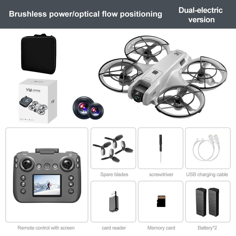 RC Drone w/ Display Screen Remote, Dual 180° Adjustable Cameras, Optical Flow, Brushless Motor, 360° Propeller Guard, One Key Takeoff/Landing, Headless Mode, Waypoint Flight. 2 Batteries & Full Accessories, Beginner-Friendly Quadcopter