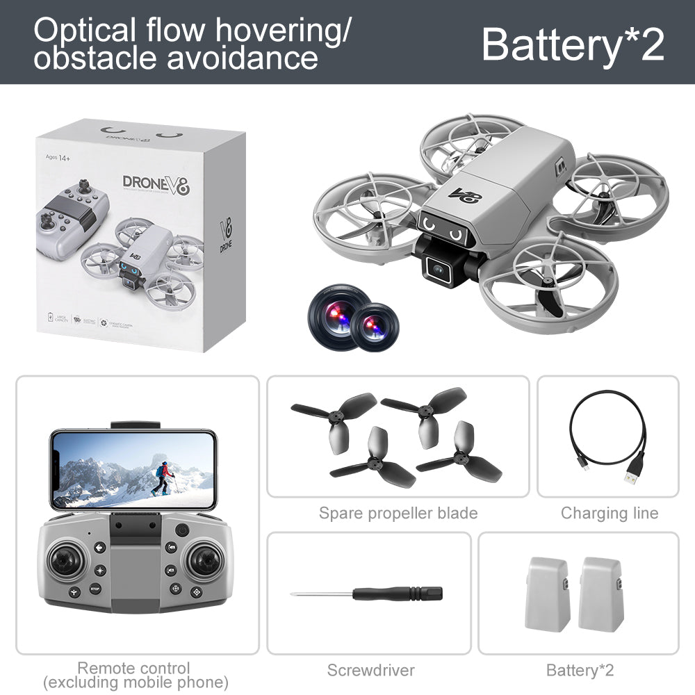 Mini RC Drone with Camera for Adults Kids, Quadcopter with Full Propeller Guard, Obstacle Avoidance & Optical Flow Positioning, 90° Adjustable Lens, LED Lights, Altitude Hold, 360° Flips, One Key Start, Headless Mode, 2 Batteries, Perfect for Beginners